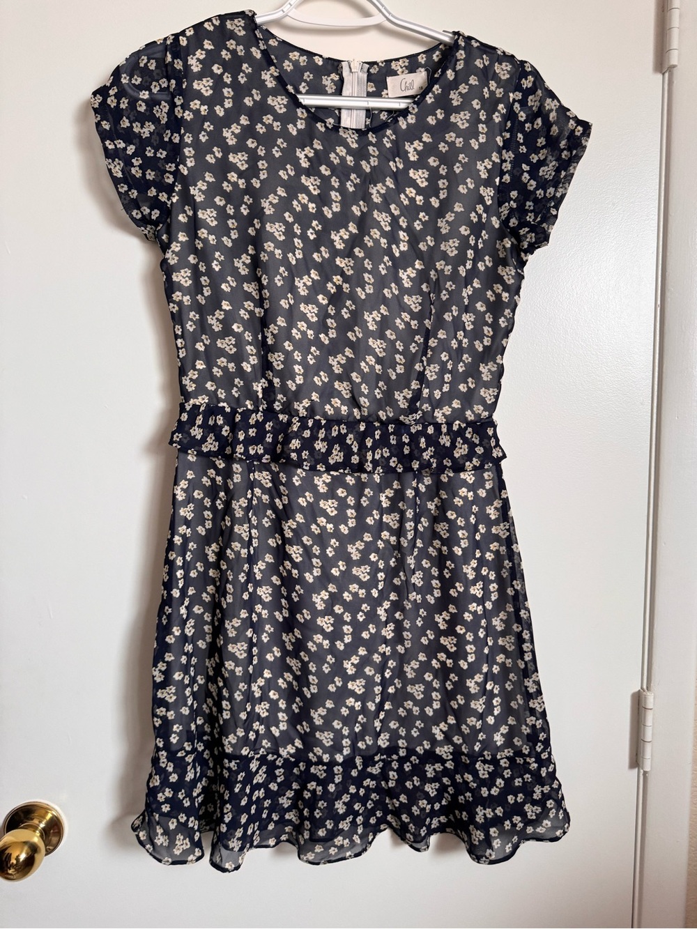 Girls' Navy Floral Ruffle Waist Dress - Casual